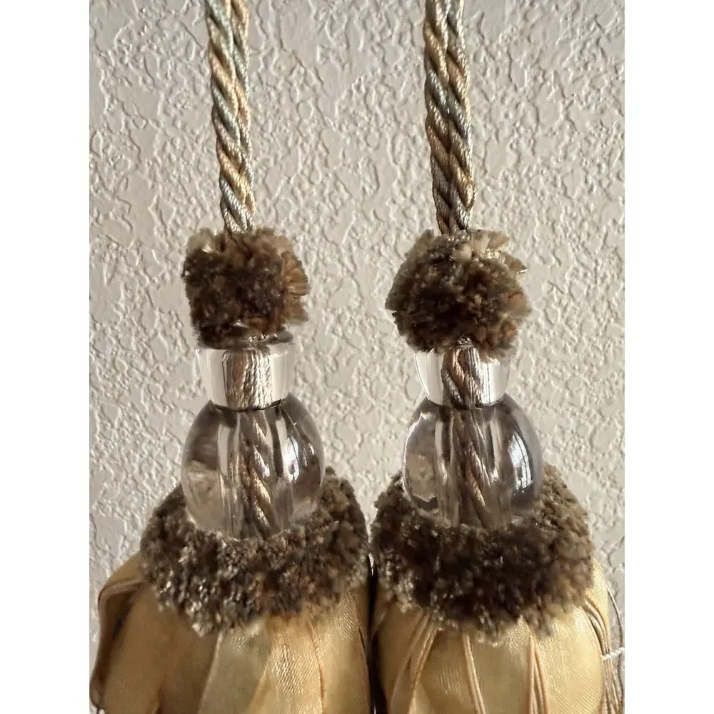 vintage-style curtain tiebacks gold and cream tassels with beaded accents